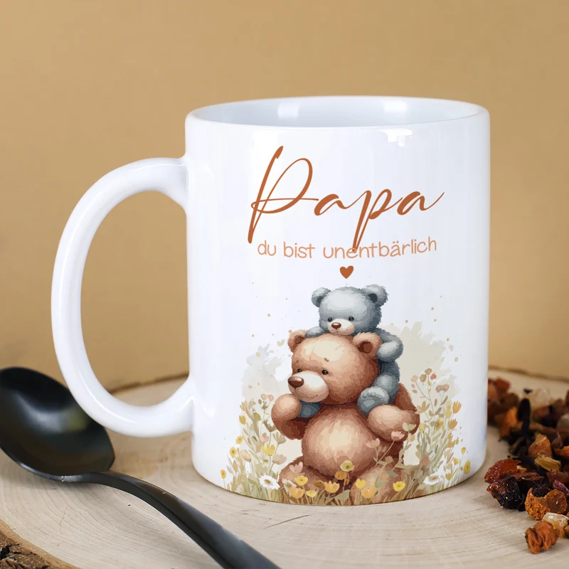 Tasse für Papa zum Vatertag mit Foto & Wunschtext personalisiert | Bär Motiv - du bist unentbärlich