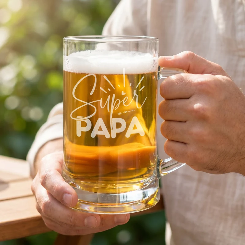 Bierseidel - Super Papa - 500 ml | Glas Bierkrug graviert als Geschenk zum Vatertag für Väter