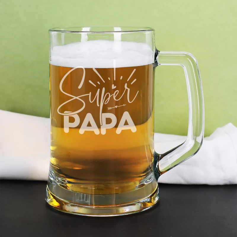 Bierseidel - Super Papa - 500 ml | Glas Bierkrug graviert als Geschenk zum Vatertag für Väter