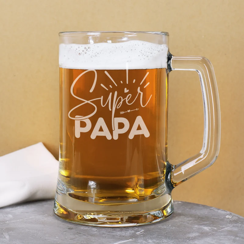 Bierseidel - Super Papa - 500 ml | Glas Bierkrug graviert als Geschenk zum Vatertag für Väter