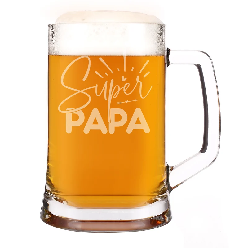 Bierseidel - Super Papa - 500 ml | Glas Bierkrug graviert als Geschenk zum Vatertag für Väter