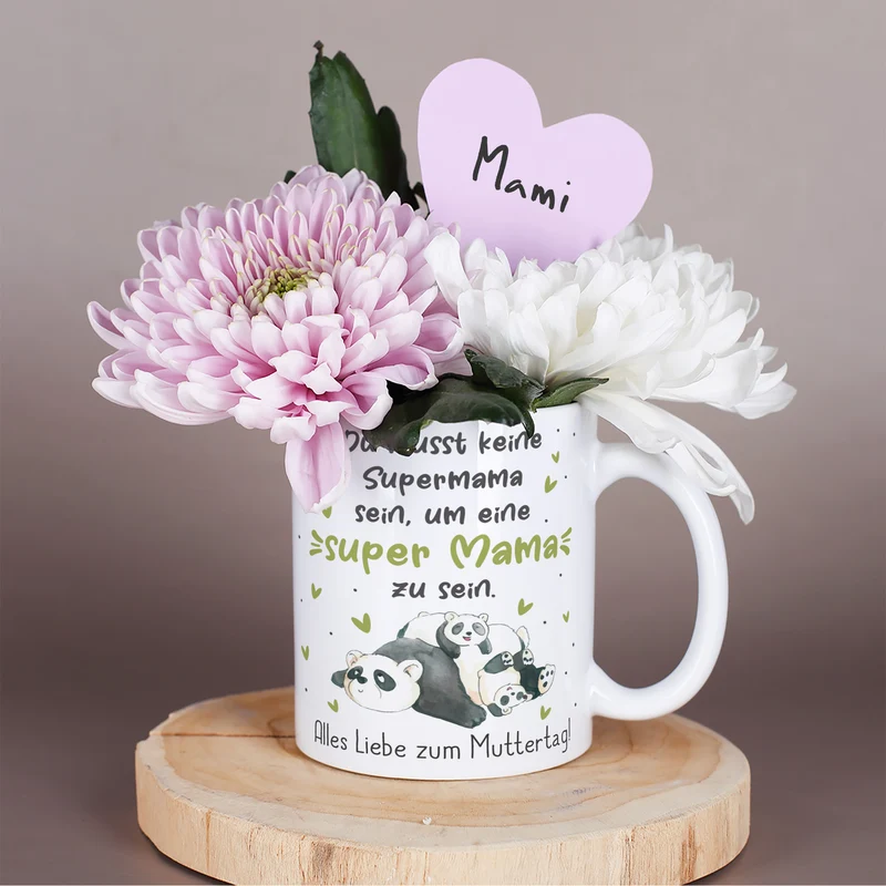 Personalisierte Tasse - Super Mama - mit Panda Motiv & Wunschtext als Geschenk zum Muttertag