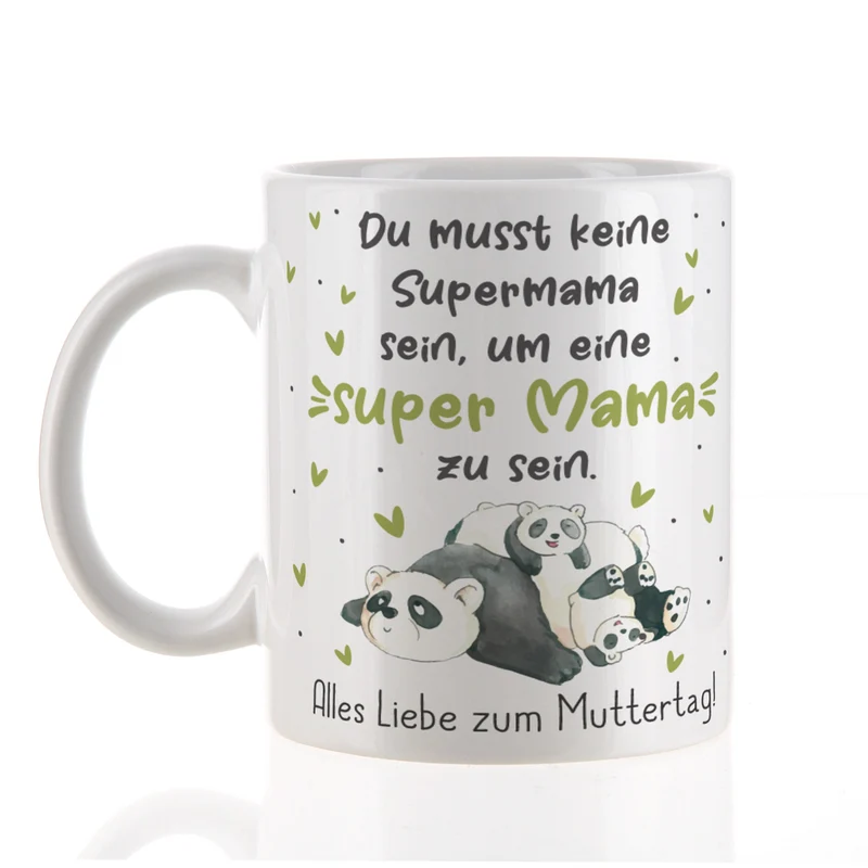 Personalisierte Tasse - Super Mama - mit Panda Motiv & Wunschtext als Geschenk zum Muttertag