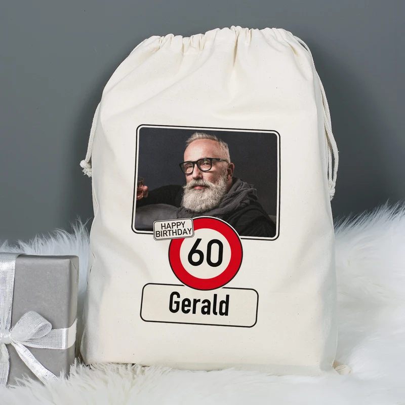 Geschenksack zum Geburtstag personalisiert mit Foto, Name & Alter | Verkehrszeichen Motiv
