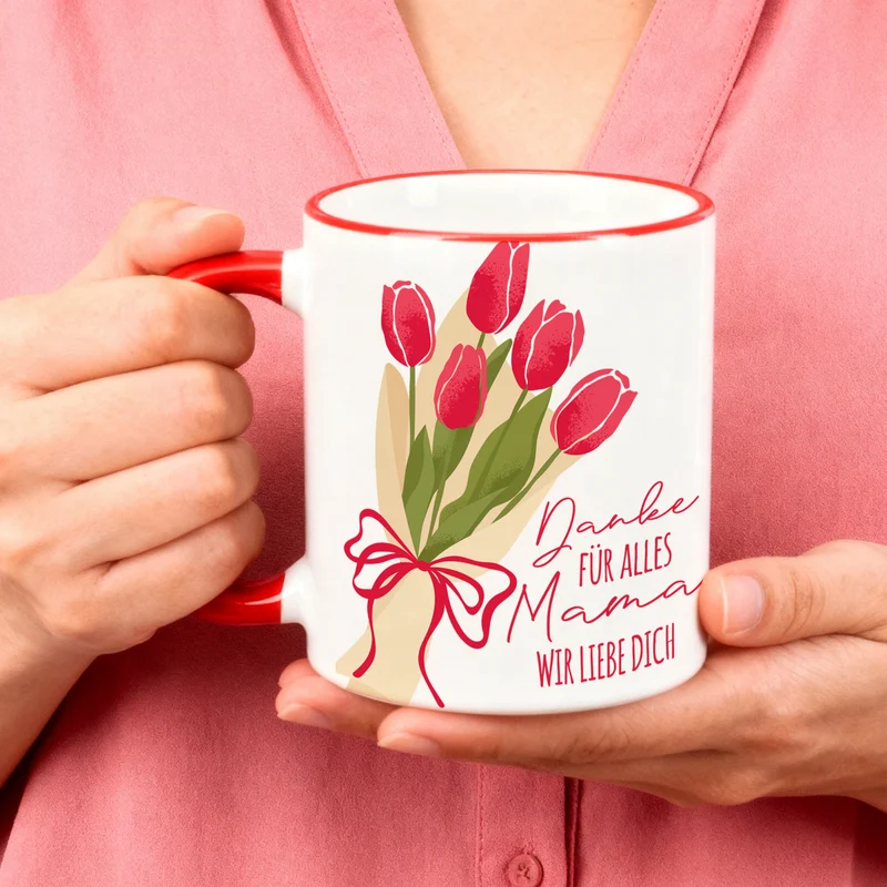 Personalisierte Tasse zum Muttertag mit Tulpen Motiv | Keramiktasse als Geschenk für Mama