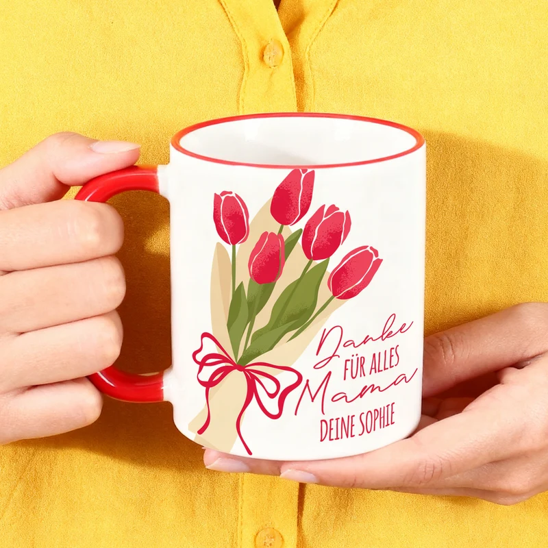 Personalisierte Tasse zum Muttertag mit Tulpen Motiv | Keramiktasse als Geschenk für Mama
