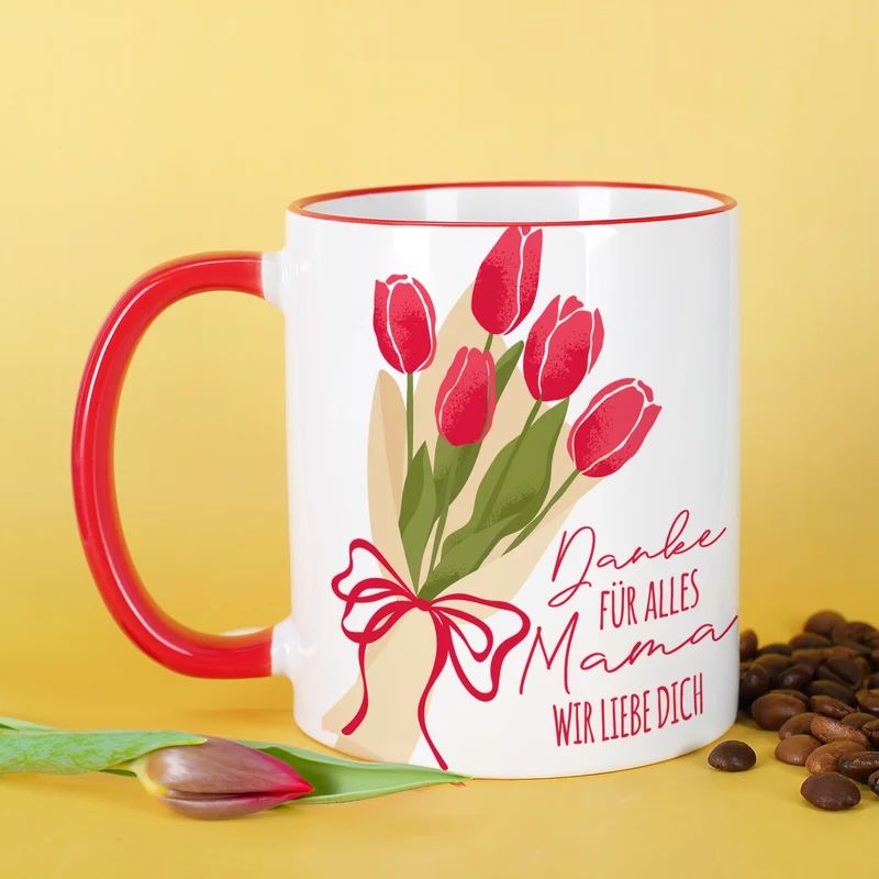 Personalisierte Tasse zum Muttertag mit Tulpen Motiv | Keramiktasse als Geschenk für Mama