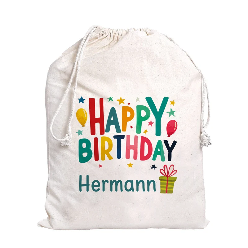 Personalisierter Geschenksack Happy Birthday mit Name | Geschenkverpackung zum Geburtstag in 3 Größen