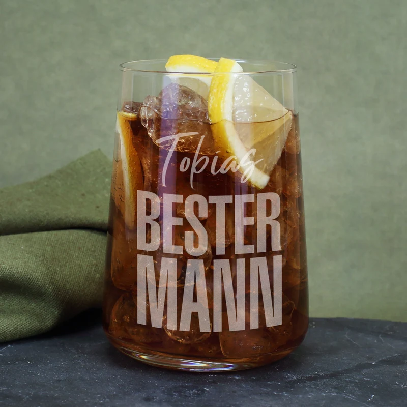 Graviertes Trinkglas - Bester Mann - mit Name | Personalisiertes Männer Geschenk Glas 430 ml