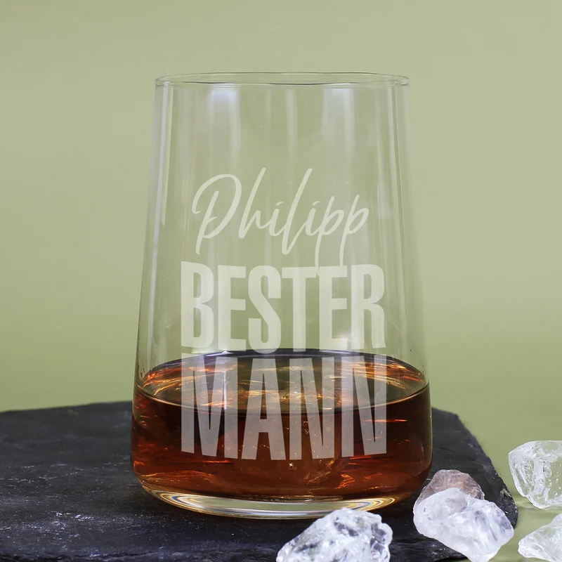Graviertes Trinkglas - Bester Mann - mit Name | Personalisiertes Männer Geschenk Glas 430 ml