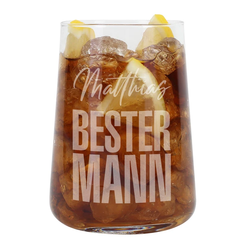 Graviertes Trinkglas - Bester Mann - mit Name | Personalisiertes Männer Geschenk Glas 430 ml