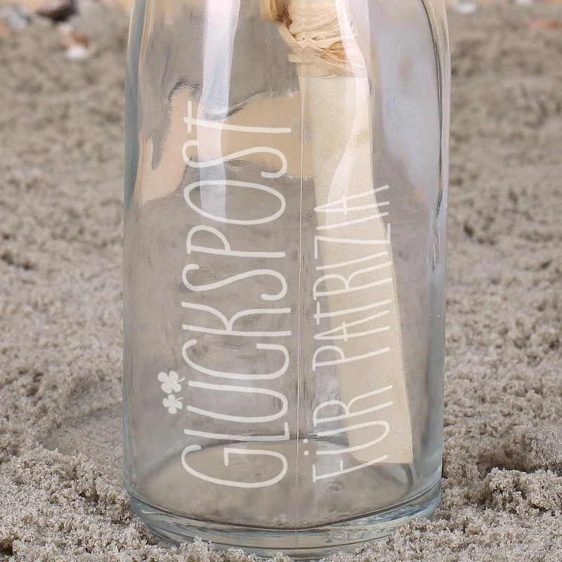 Kleine Glückspost aus der Flasche mit Gravur | Geschenkidee & Geldgeschenk für Lieblingsmenschen