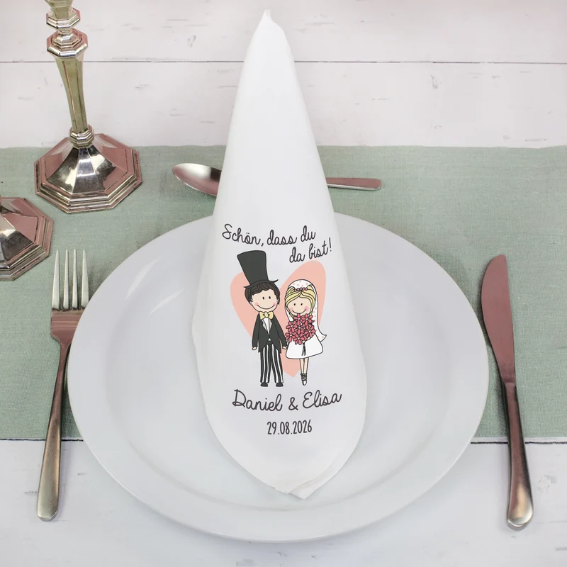 Personalisierte Stoffserviette zur Hochzeit mit Namen & Datum | Hochzeitsdeko mit Brautpaar 45x45cm