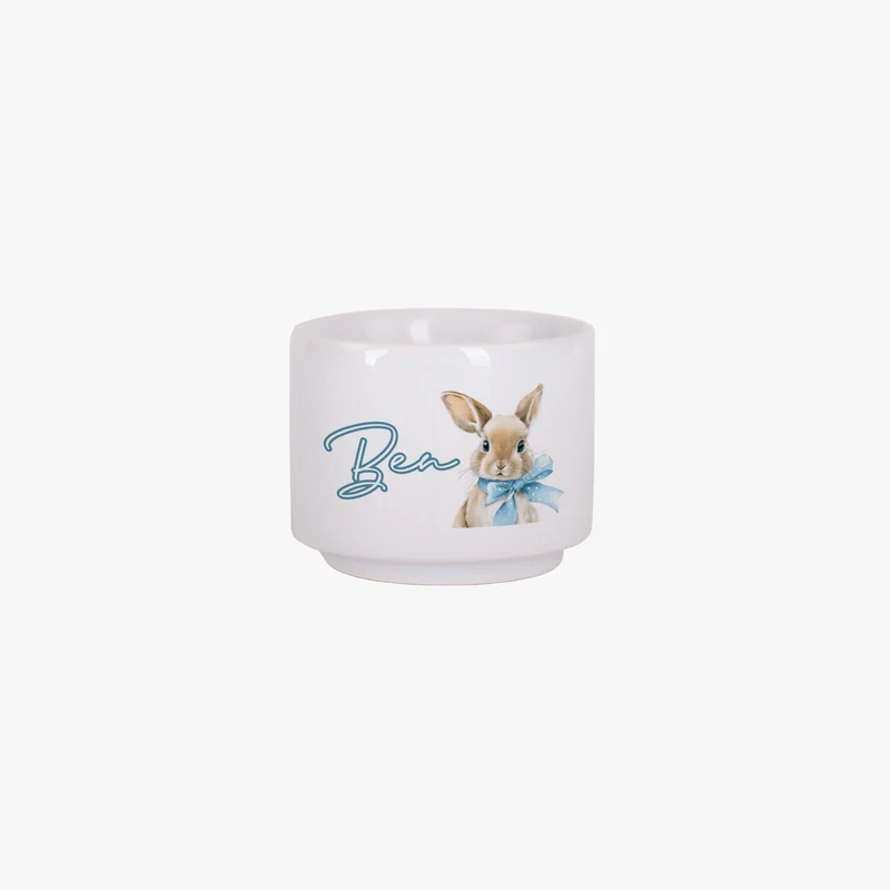 Personalisierter Eierbecher zu Ostern mit Name | Keramik Eierbecher mit Hasenmotiv als Ostergeschenk