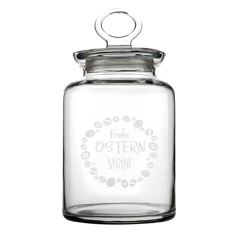 Glasdose mit Ostereier-Design und Ihrem Wunschnamen