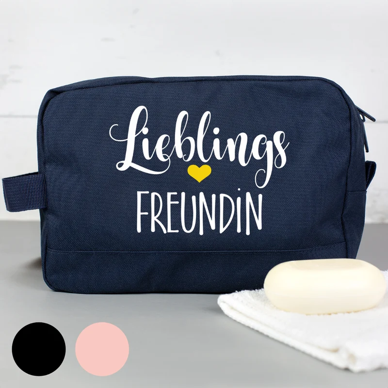Kulturbeutel 'Lieblings' mit Wunschaufdruck | Personalisierte Waschtasche | 3 Farben