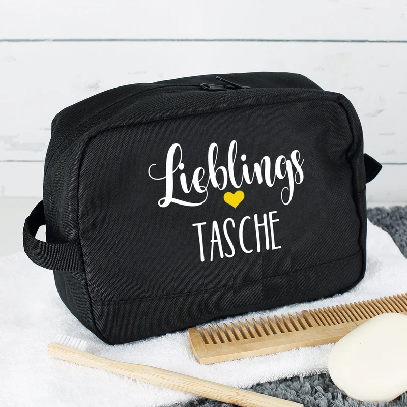 Kulturbeutel 'Lieblings' mit Wunschaufdruck | Personalisierte Waschtasche | 3 Farben
