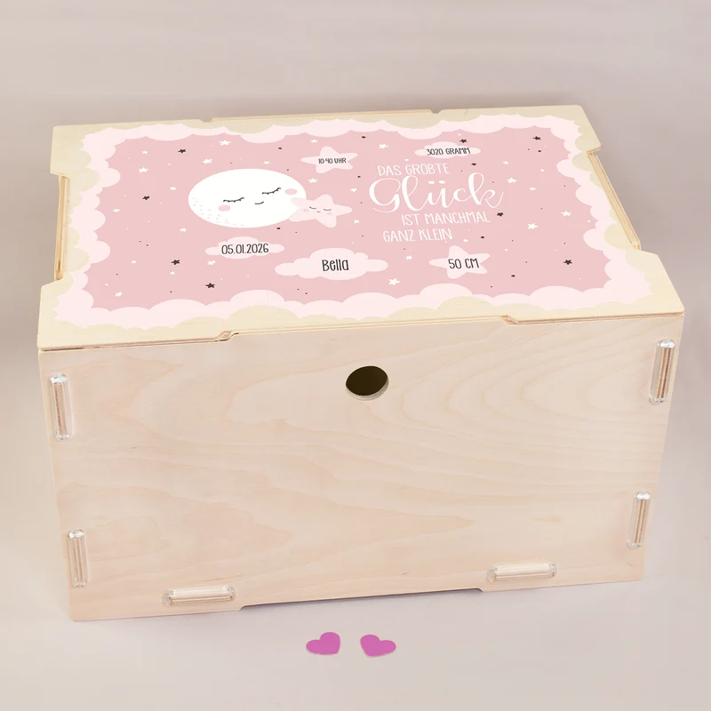 Erinnerungsbox für Mädchen personalisiert mit Geburtsdaten | clipfritz® Aufbewahrungskiste aus Holz