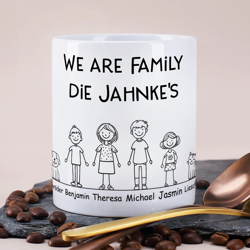 Personalisierte Familientasse mit Namen & Wunschtext | Individuelles Geschenk für Mama, Papa & Familie