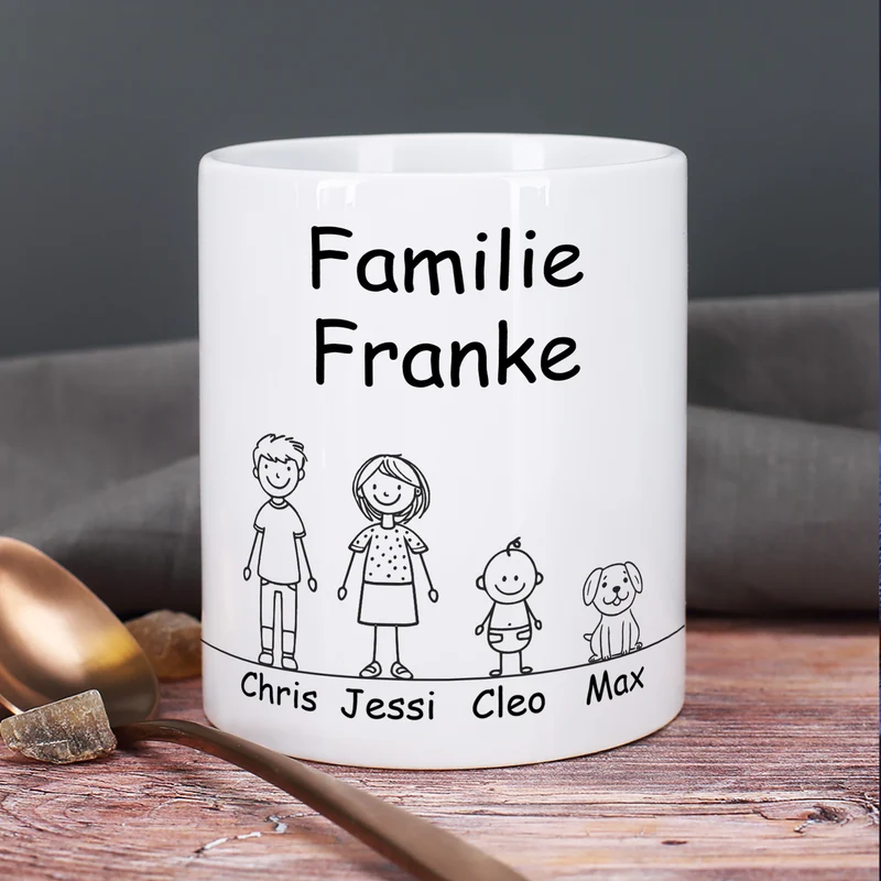 Personalisierte Familientasse mit Namen & Wunschtext | Individuelles Geschenk für Mama, Papa & Familie