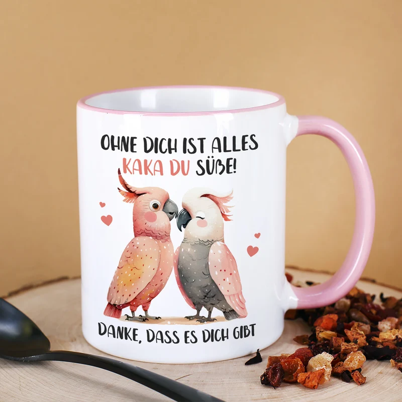 Personalisierte Kakadu-Tasse mit Wunschtext 'Kaka du Süße!' | Geschenk für Verliebte & Valentinstag