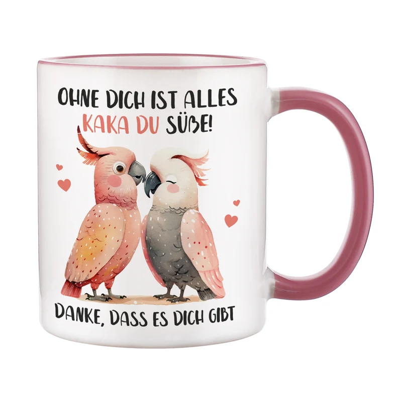 Personalisierte Kakadu-Tasse mit Wunschtext 'Kaka du Süße!' | Geschenk für Verliebte & Valentinstag