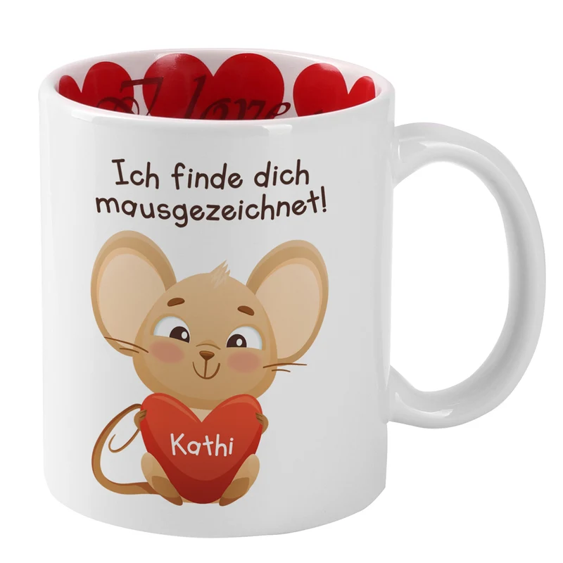 Personalisierte Tasse 'Ich finde dich mausgezeichnet!' mit Name im Herz | Valentinstagsgeschenk