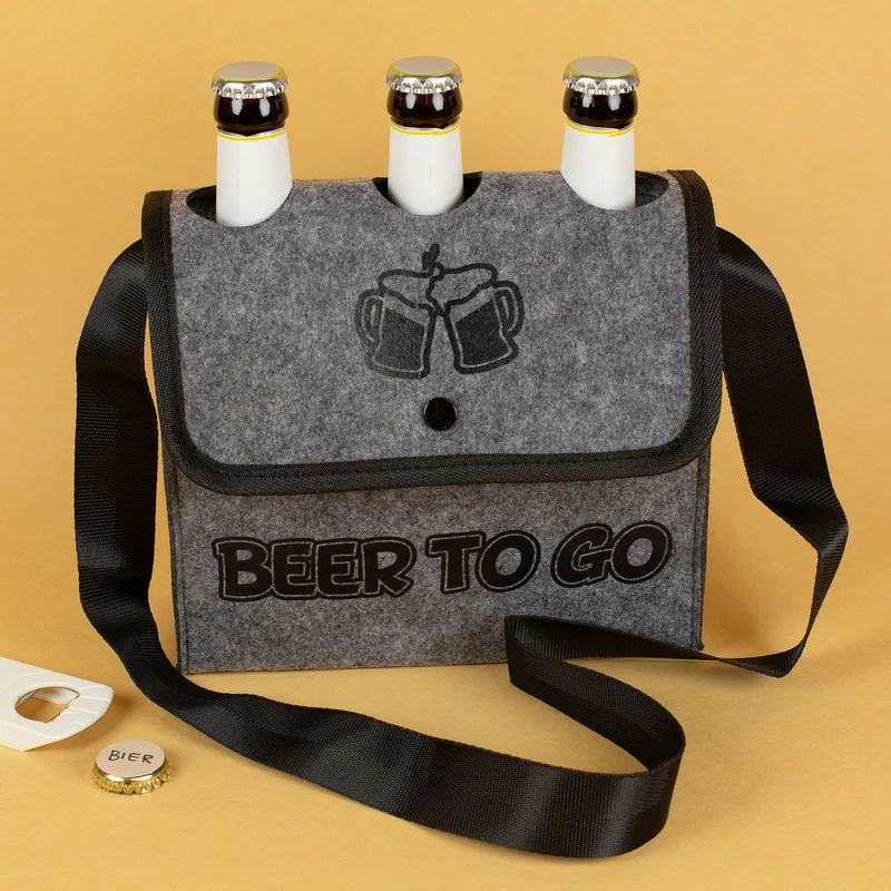 Graue Umhängetasche - Bier to go - für Männer zum Vatertag