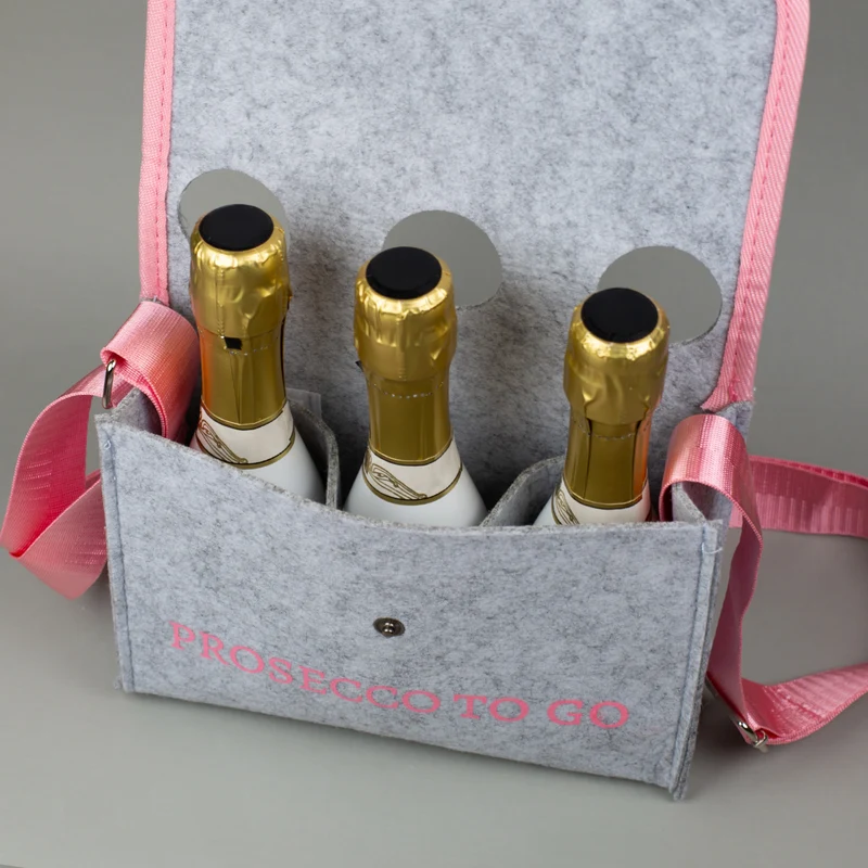 Hellgraue Umhängetasche - Prosecco to go - für JGA und Geburtstag