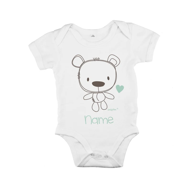 Babybody in weiß mit Teddybär und Wunschname
