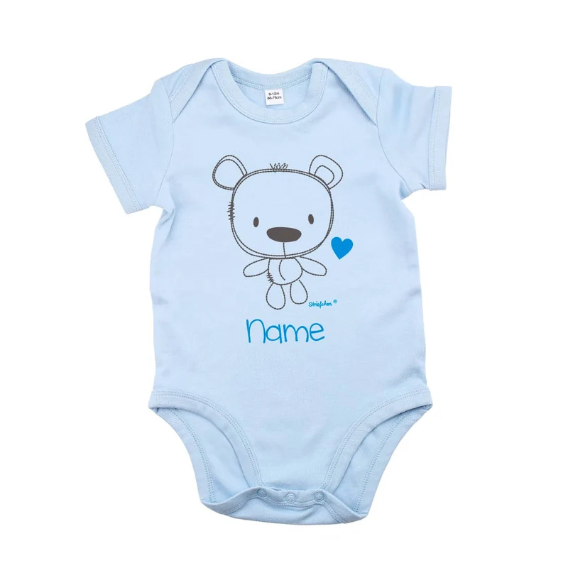 Blauer Babybody mit niedlichem Teddymotiv