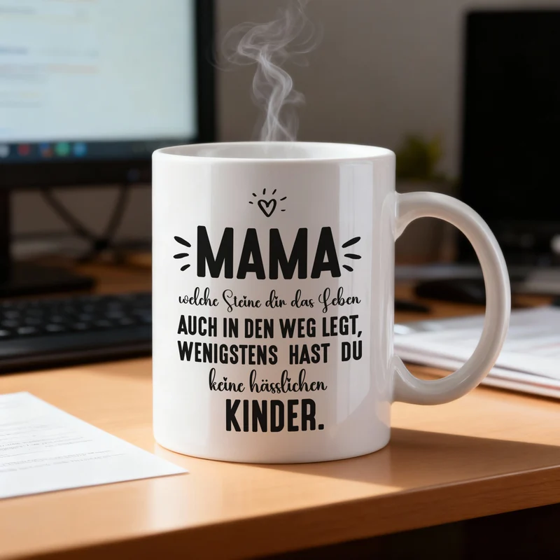 Lustige Tasse 'Mama - wenigstens keine hässlichen Kinder' für Mütter zum Muttertag & Geburtstag
