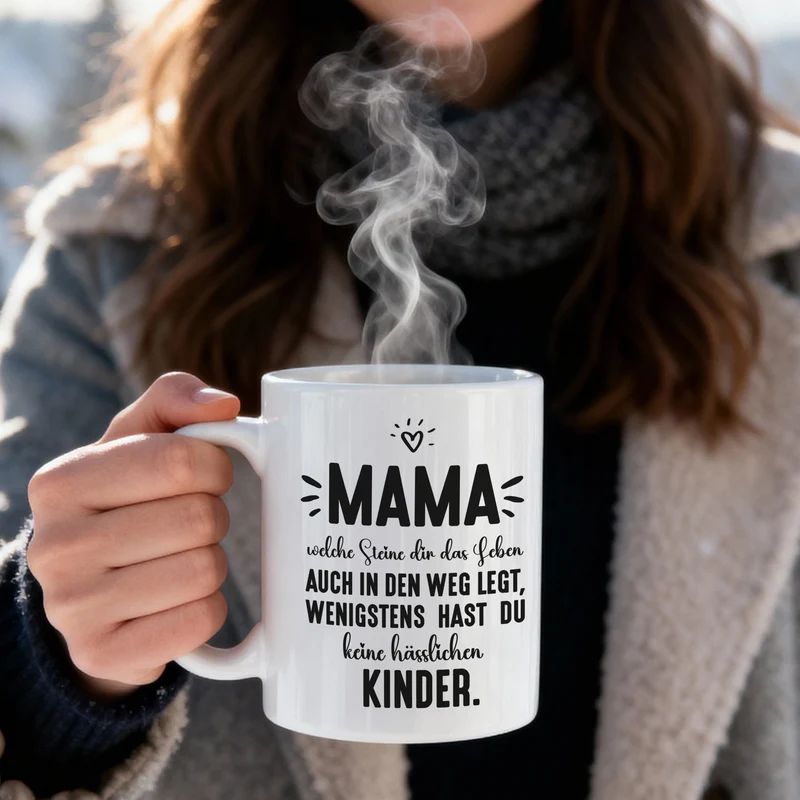 Lustige Tasse 'Mama - wenigstens keine hässlichen Kinder' für Mütter zum Muttertag & Geburtstag