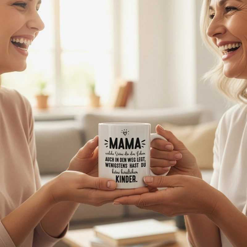 Lustige Tasse 'Mama - wenigstens keine hässlichen Kinder' für Mütter zum Muttertag & Geburtstag