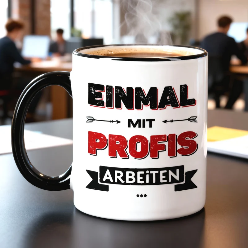 Lustige Tasse für Kollegen mit Spruch 'Einmal mit Profis arbeiten' | Keramiktasse 300 ml
