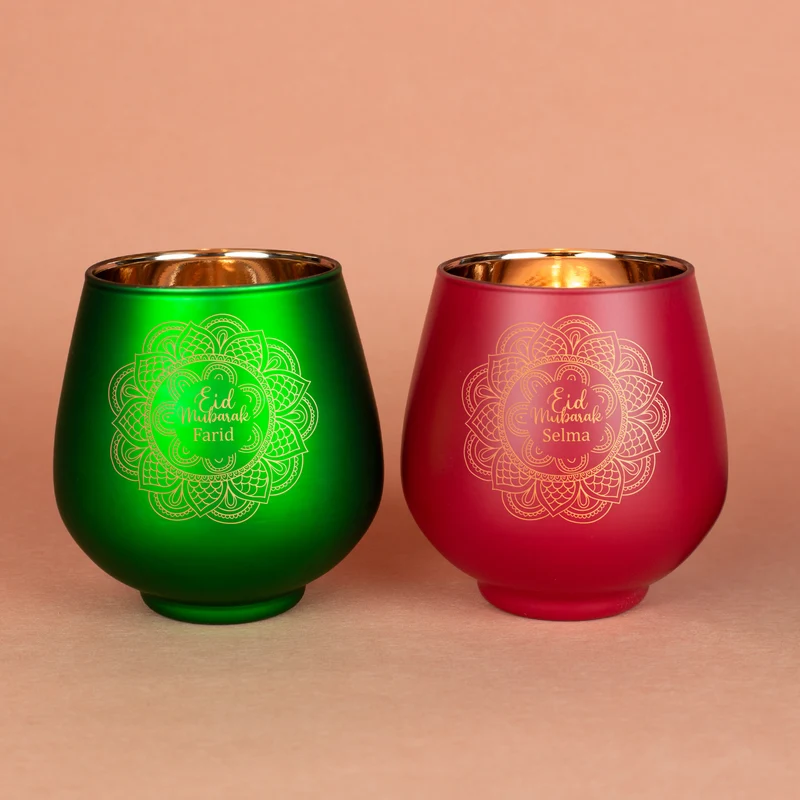 Personalisiertes Windlicht zu Ramadan mit graviertem Mandala-Motiv | Rot oder Grün