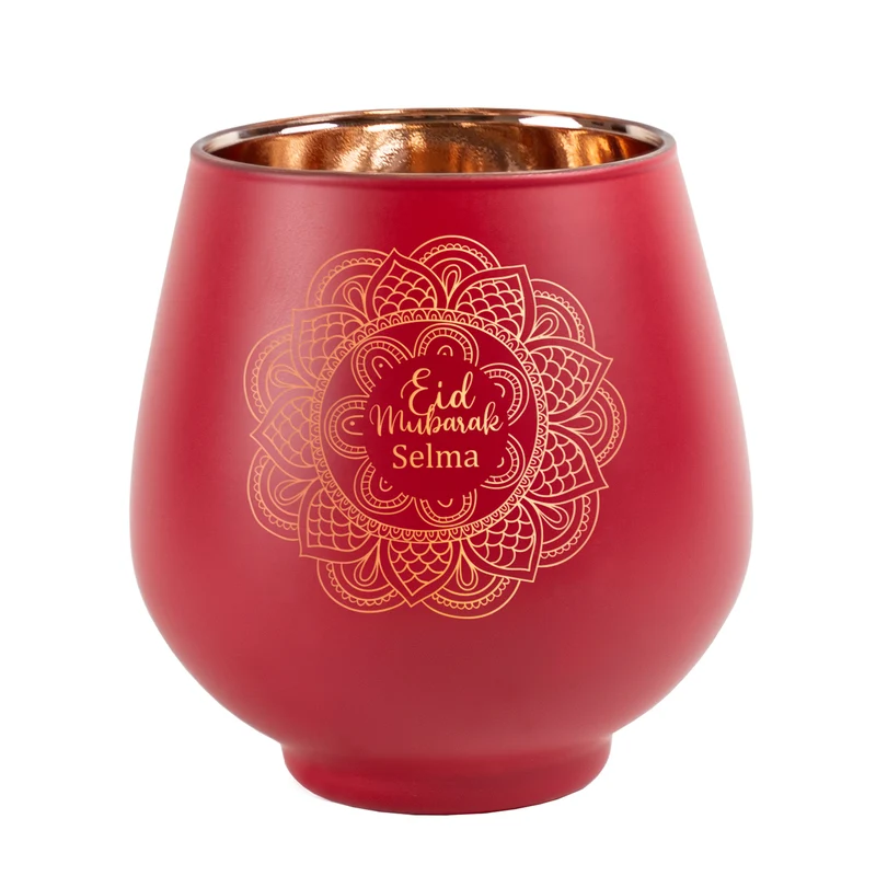 Personalisiertes Windlicht zu Ramadan mit graviertem Mandala-Motiv | Rot oder Grün