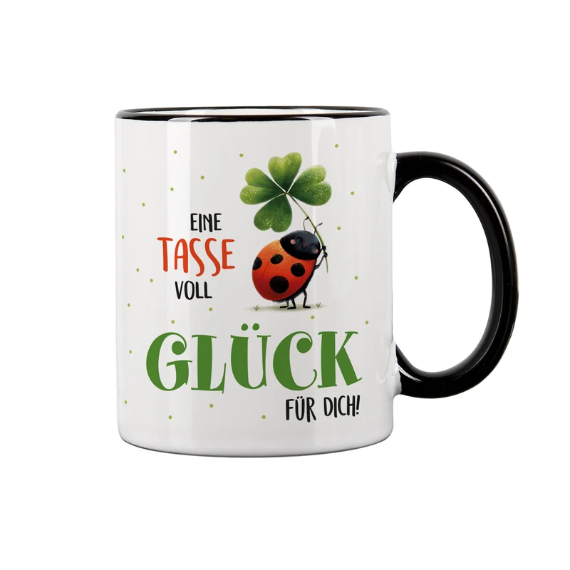 Eine Tasse voll Glück | Glückstasse aus Keramik mit schwarzem Rand & Henkel