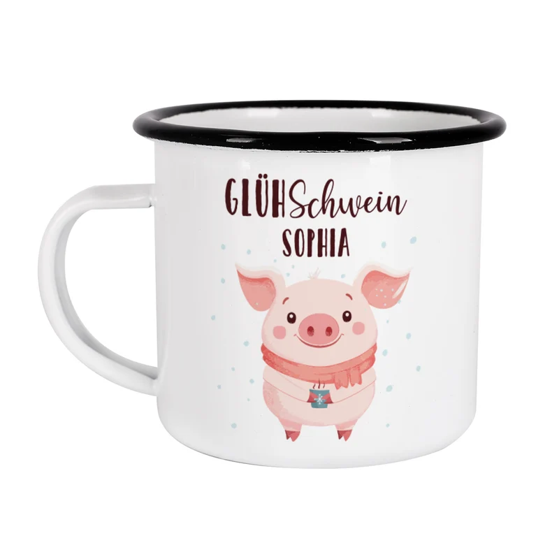 Personalisierte 'Glühschwein' Emailletasse | Witzige Tasse zu Weihnachten für Glühwein & Winterzeit