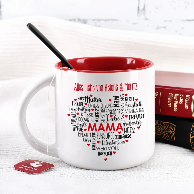 Muttertagsgeschenk - großer Kaffeepott mit Herz und Wunschtext