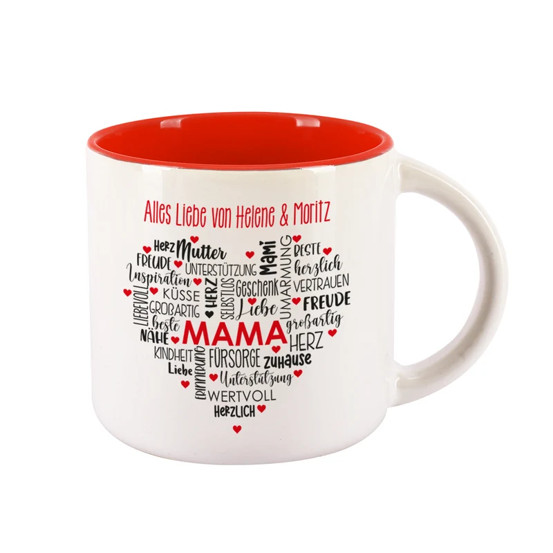 Muttertagsgeschenk - großer Kaffeepott mit Herz und Wunschtext