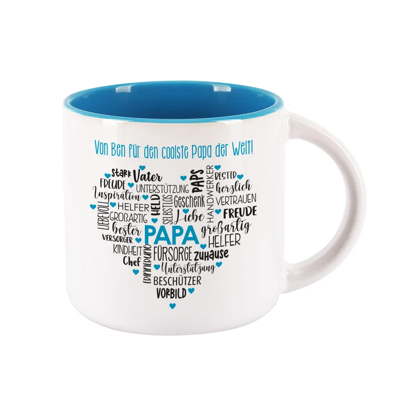 Geschenk für Papas - großer Kaffeepott mit Herz und Wunschtext zum Geburtstag oder Vatertag