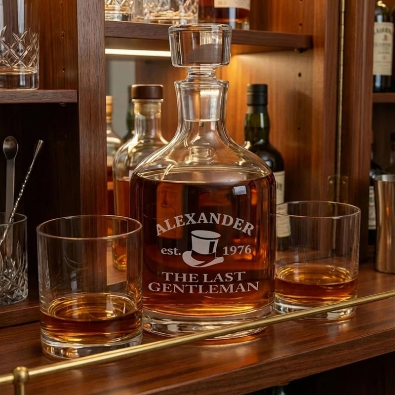 Edles 3-teiliges Whisky-Geschenkset für Männer ‚The Last Gentleman‘ personalisiert mit Name und Jahr
