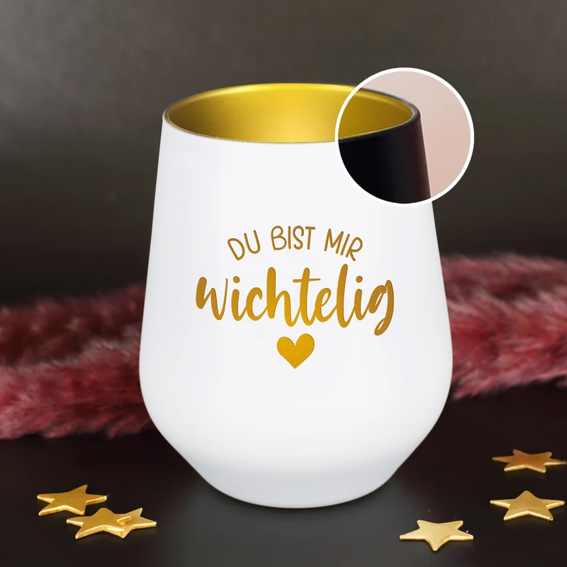 Windlicht 'Du bist mir wichtelig' in Schwarz-Gold & Weiß-Gold | Weihnachtsgeschenk & Wichtelidee