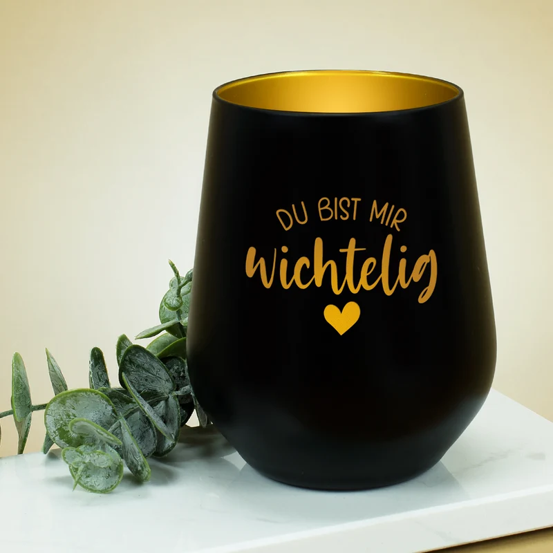 Windlicht 'Du bist mir wichtelig' in Schwarz-Gold & Weiß-Gold | Weihnachtsgeschenk & Wichtelidee