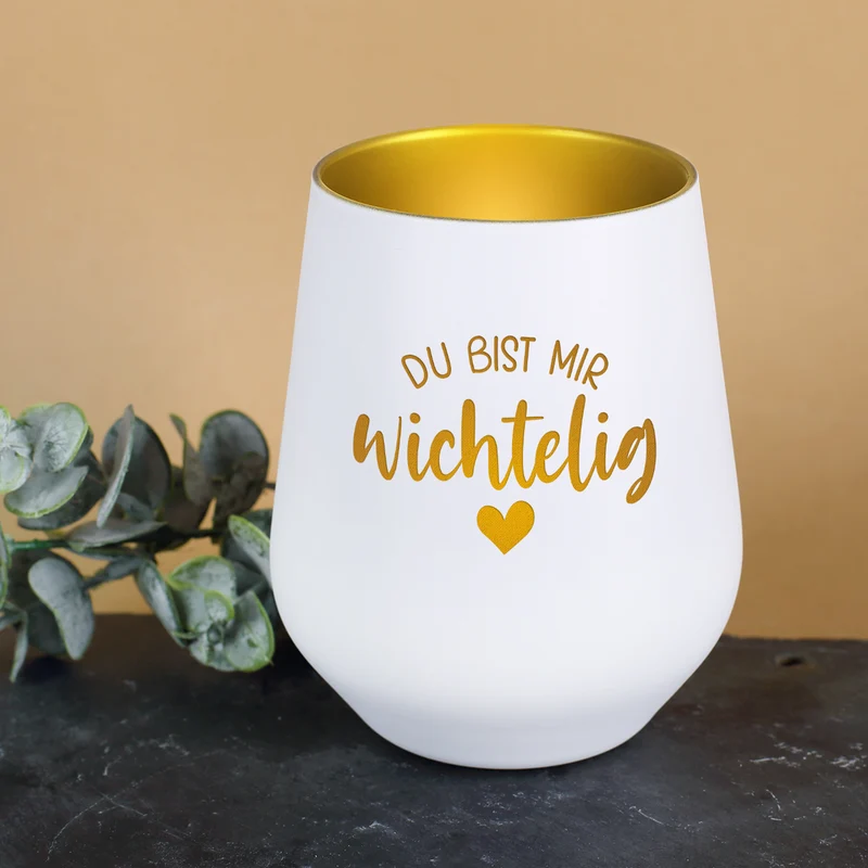 Windlicht 'Du bist mir wichtelig' in Schwarz-Gold & Weiß-Gold | Weihnachtsgeschenk & Wichtelidee