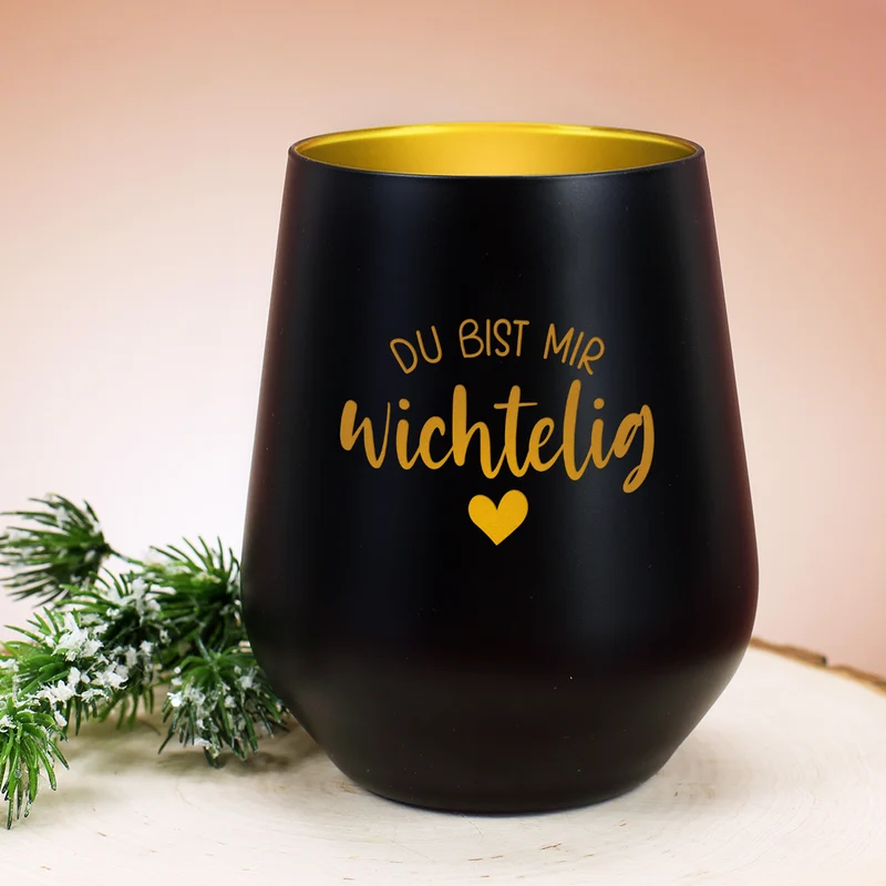 Windlicht 'Du bist mir wichtelig' in Schwarz-Gold & Weiß-Gold | Weihnachtsgeschenk & Wichtelidee