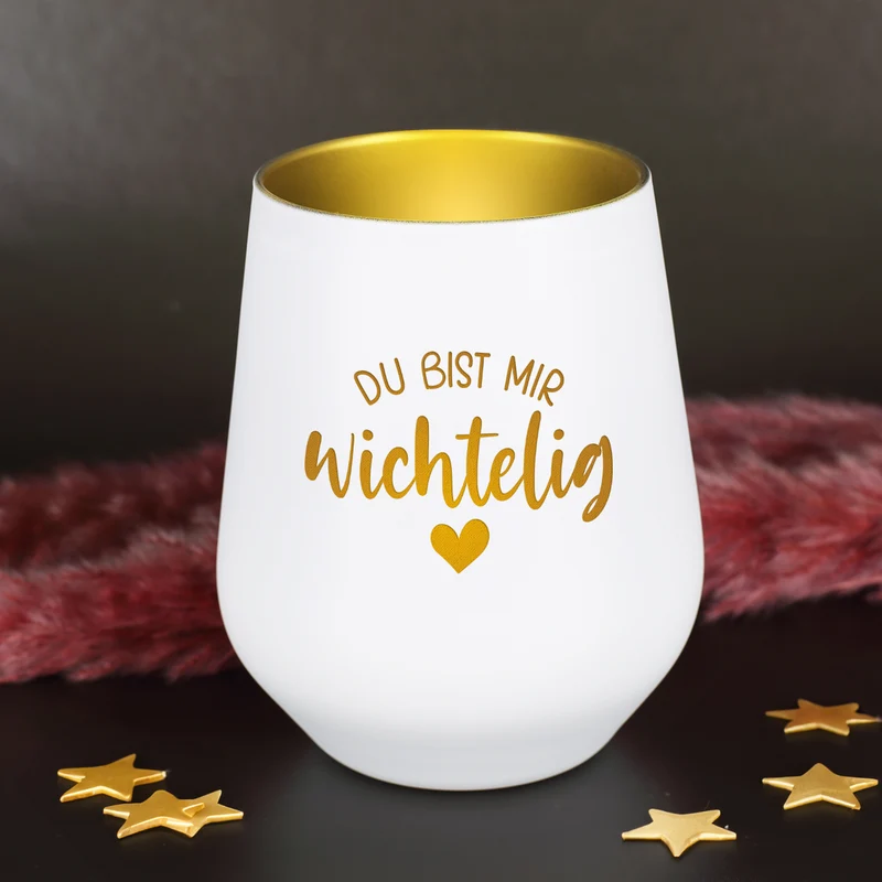Windlicht 'Du bist mir wichtelig' in Schwarz-Gold & Weiß-Gold | Weihnachtsgeschenk & Wichtelidee