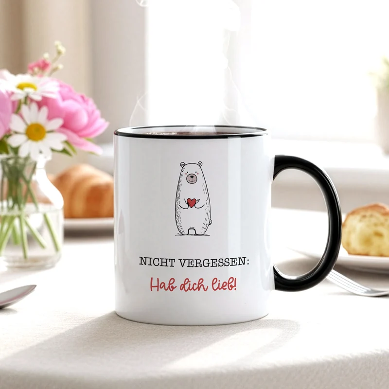 Tasse 'Hab dich lieb' mit Bärenmotiv | Liebevolle Keramiktasse für Partner, Familie & Freunde
