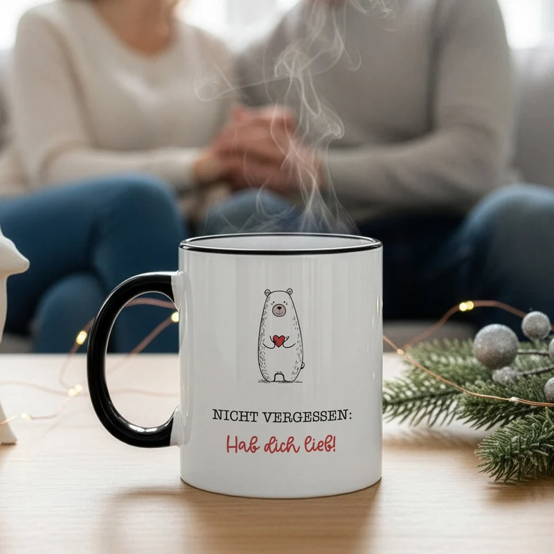 Tasse 'Hab dich lieb' mit Bärenmotiv | Liebevolle Keramiktasse für Partner, Familie & Freunde